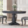 Rustic Extendable Dining Table With Pedestal Base - Gray - Image 9