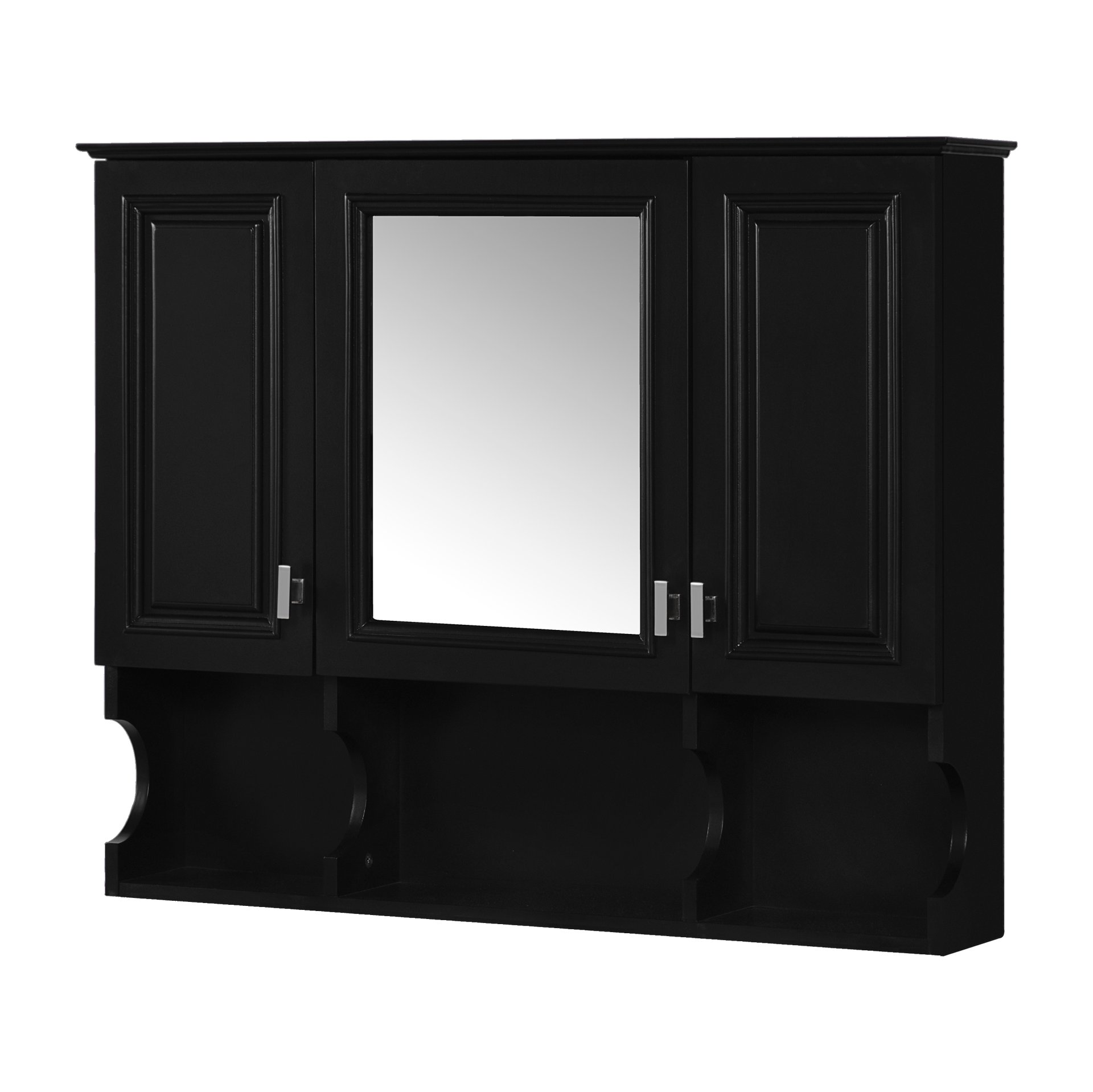 Wall Mounted Bathroom Medicine Cabinet, Modern Bathroom Wall Cabinet With Mirror, Mirror Cabinet With Open Shelves - Black - Image 16