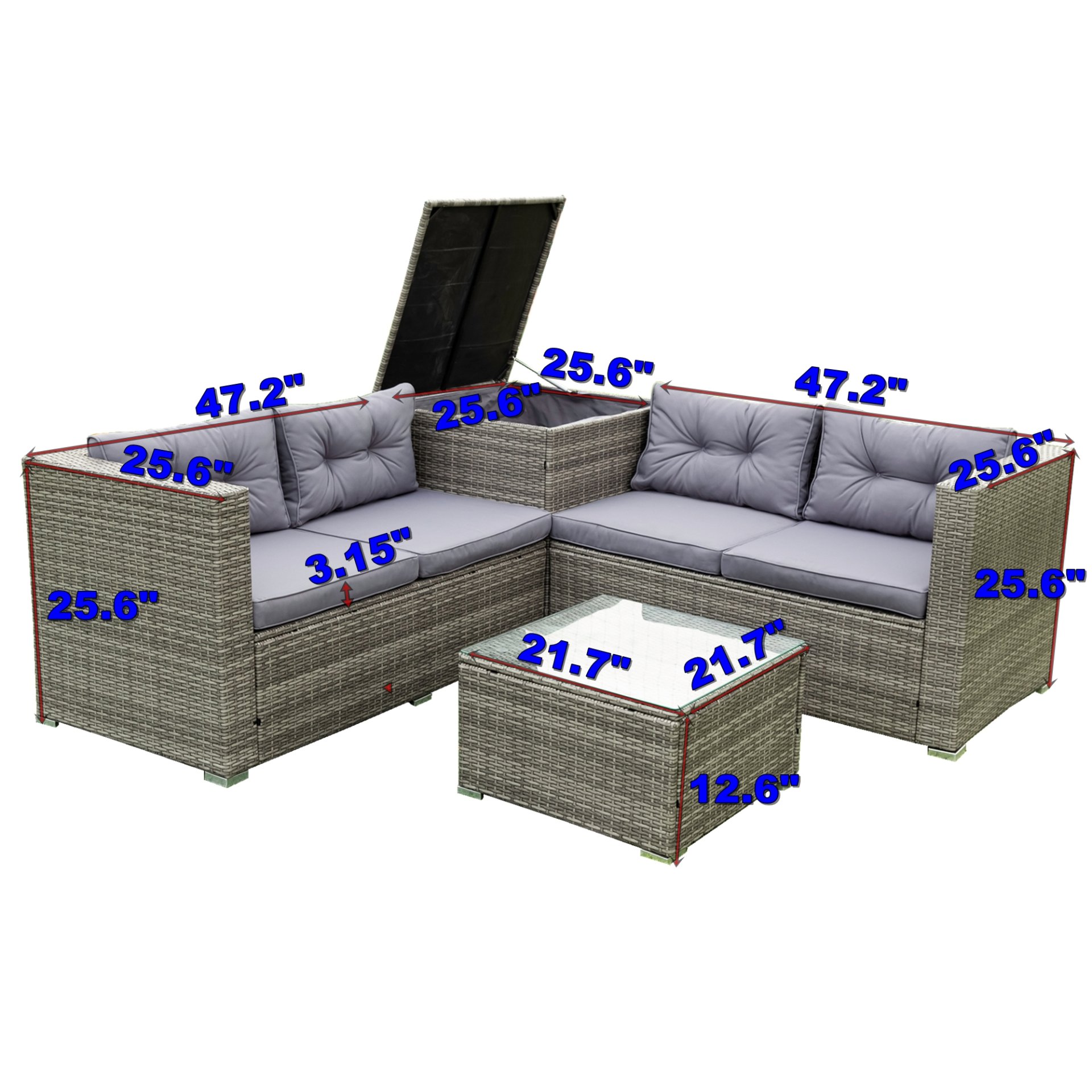 4 Piece Patio Sectional Wicker Rattan Outdoor Furniture Sofa Set With Storage Box - Gray - Image 3