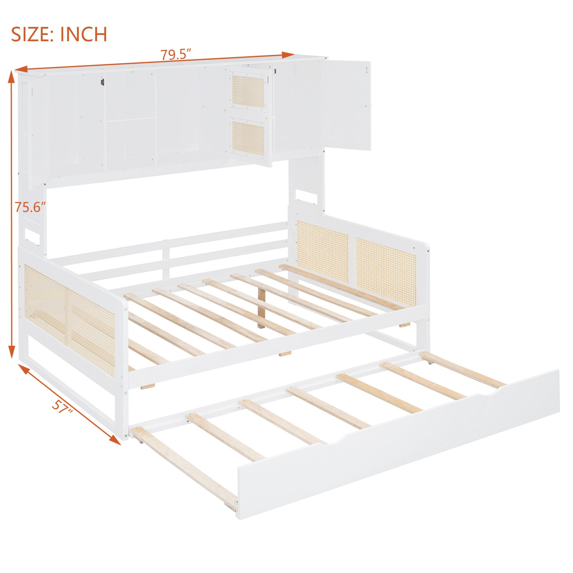 Full Size Wooden Daybed & Twin Size Trundle, And All In One Cabinet And Shelf - White - Image 14