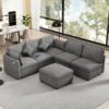 Sectional Sofa Modular Sofa U - Shaped Sofa Couch Sofa Bed L - Shaped Sofa With A Movable Ottoman And Two USB Ports For Living Room - Gray - Image 8