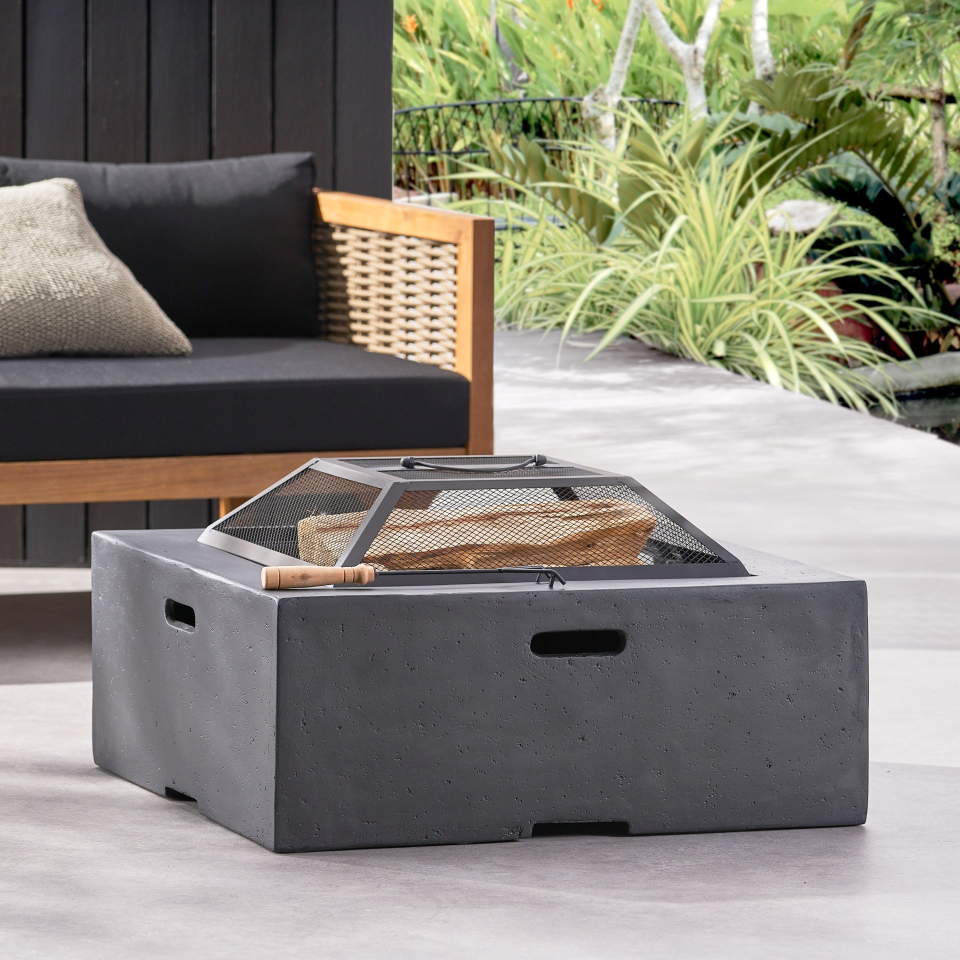 Outdoor Square Mgo Wood Burning Fire Pit - Dark Gray - Image 5