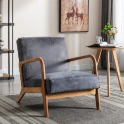 Classic Mid-Century Modern Accent Chairs, Open Framed Armchair With Cushioning, - Light Gray