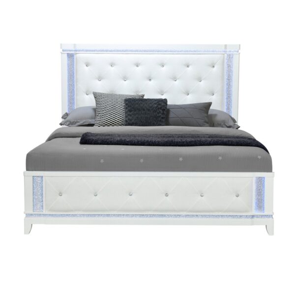 Adalid - King Bed With LED Lights And Tufted Design - White