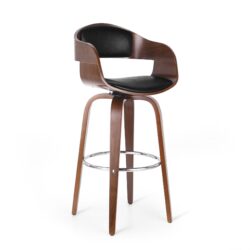 Upholstered Swivel Barstool With Wood Frame / Chrome Footrest - Walnut / Black