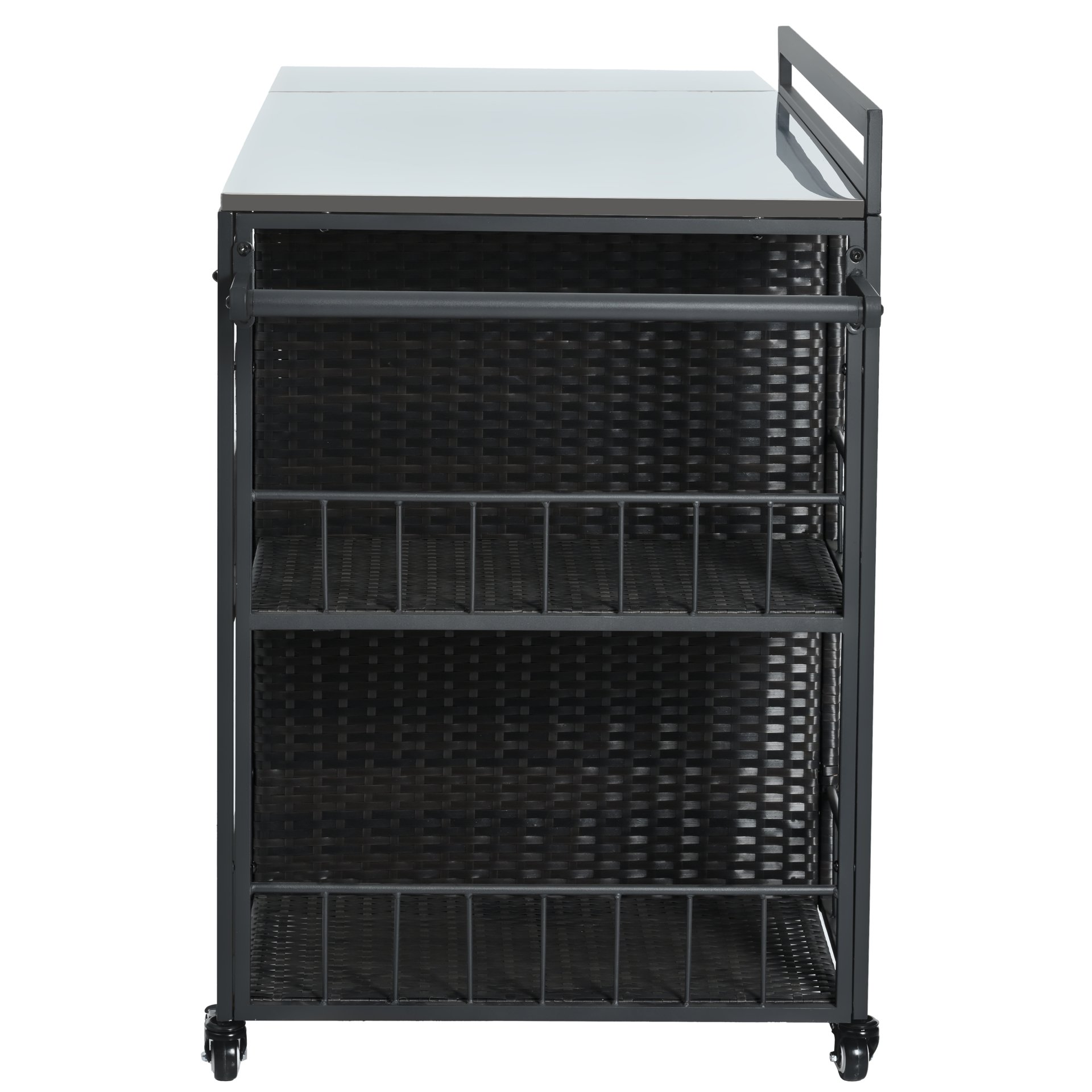 Outdoor Kitchen Island With Storage, Cooking Station, Grill Cart, Foldable Tabletop, And Bottle Opener - Dark Brown - Image 16