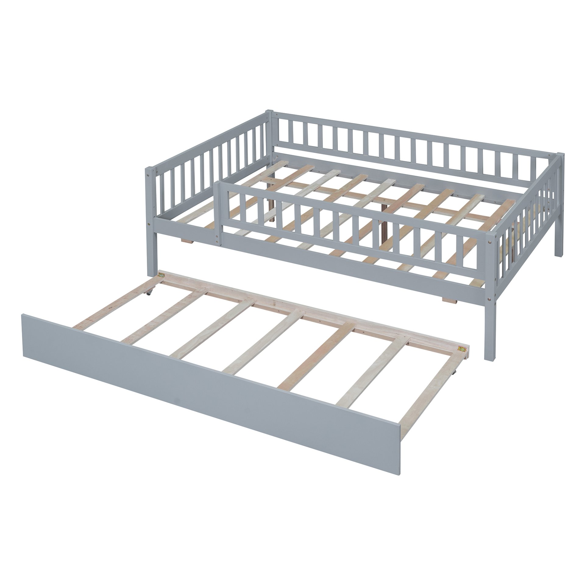 Full Size Daybed With Trundle And Fence Guardrails - Gray - Image 14