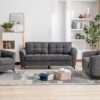 Callie - Woven Fabric Sofa Loveseat Chair Living Room (Set of 3) - Gray - Image 3