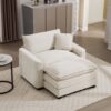 Comfortable Single Chair Deep Seat Sofa With Footstool And Pillow Light Accent Chair For Living Room And Bedroom - Beige - Image 2