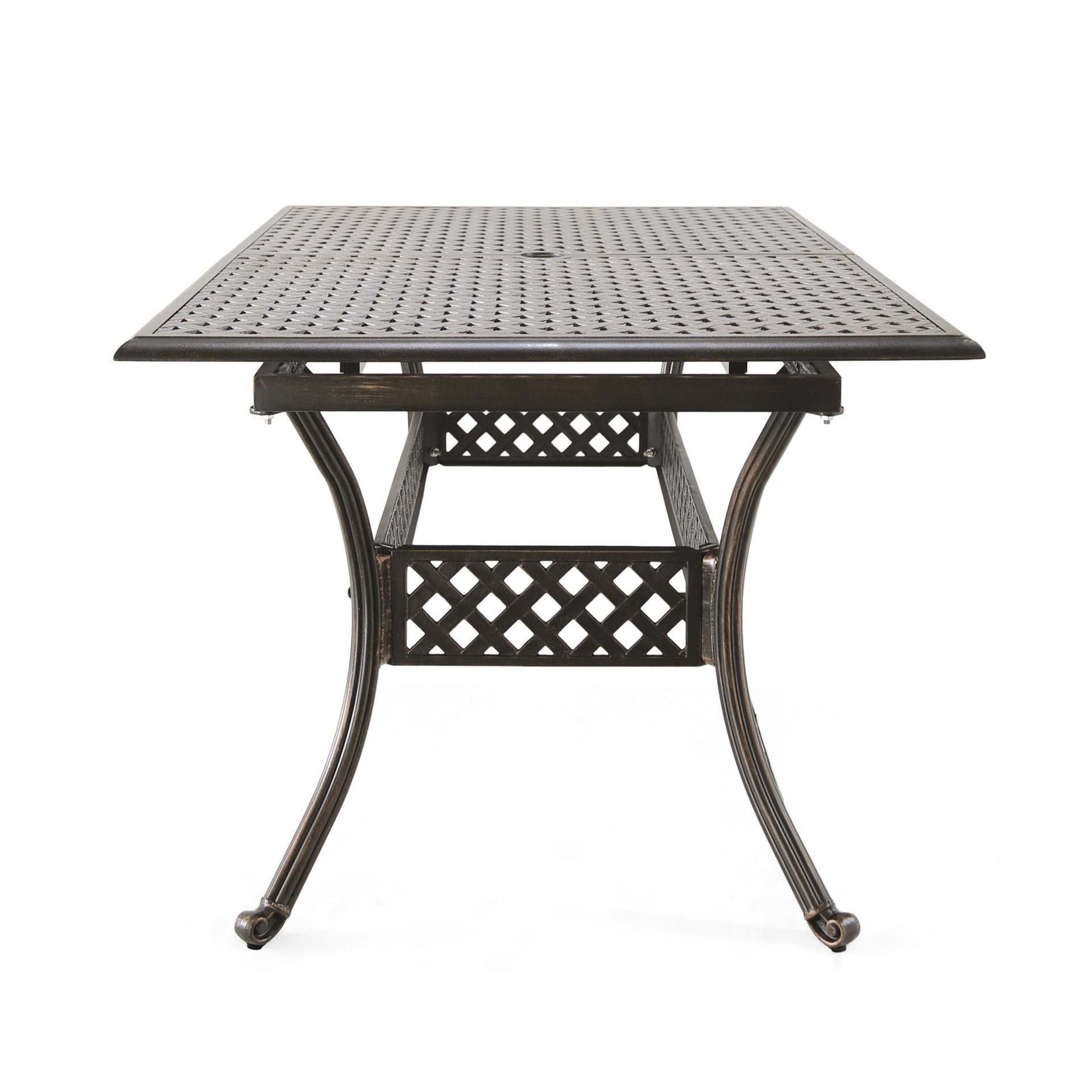 Outdoor Expandable Dining Table With Umbrella Holder, Lattice Pattern And Curved Legs - Black - Image 7