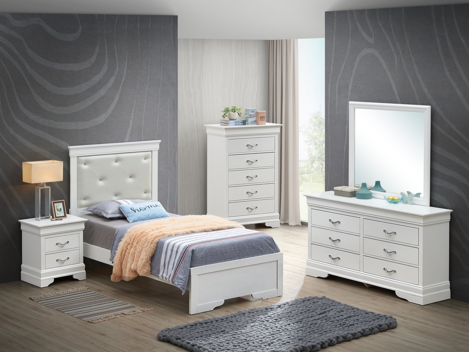 Lorana - Twin Modern Bed - Silver Champagne - Image 3