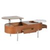 Lift Top Coffee Table With 360 Degree Marble Patterned Rotating Tray, Hidden Compartment, Partially Assembled Wooden Center Table, Modern Oval Lift Tabletop For Home Living Room - Brown - Image 19