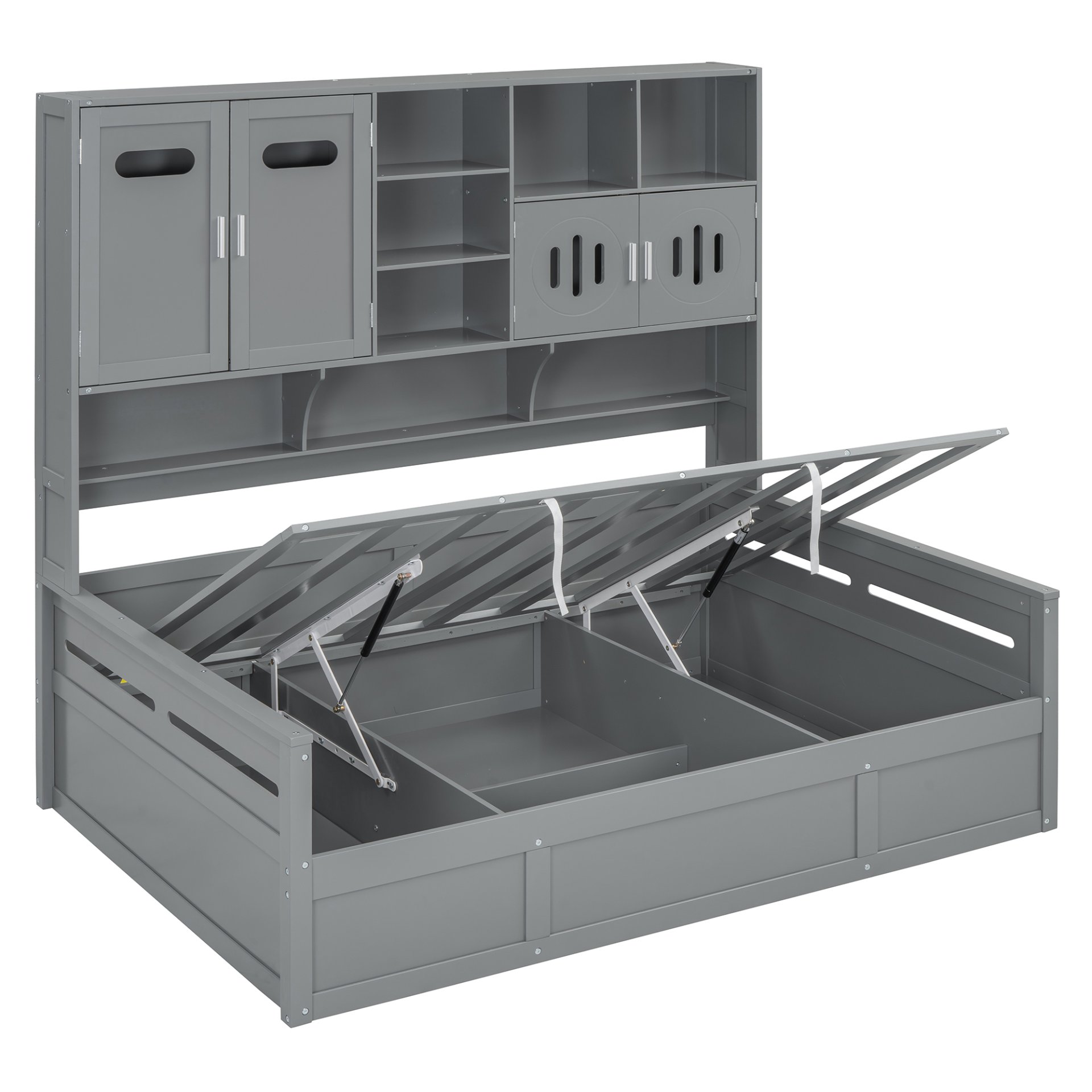 Full Size Wooden Daybed With Hydraulic Bed And All In One Cabinet And Shelf - Gray - Image 6