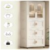 Folding Wardrobe Cabinet Wide White Plastic With Magnetic Doors, Wheels, And 10 Hangers - Cream White - Image 5