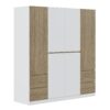 6 Doors Wardrobe Storage For Bedroom, With 4 Drawers - White / Nature - Image 2