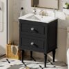 Bathroom Vanity Cabinet With Ceramic Sink Combo Set, Frame Modern Bathroom Storage Cabinet With 2 Drawers - Black - Image 23