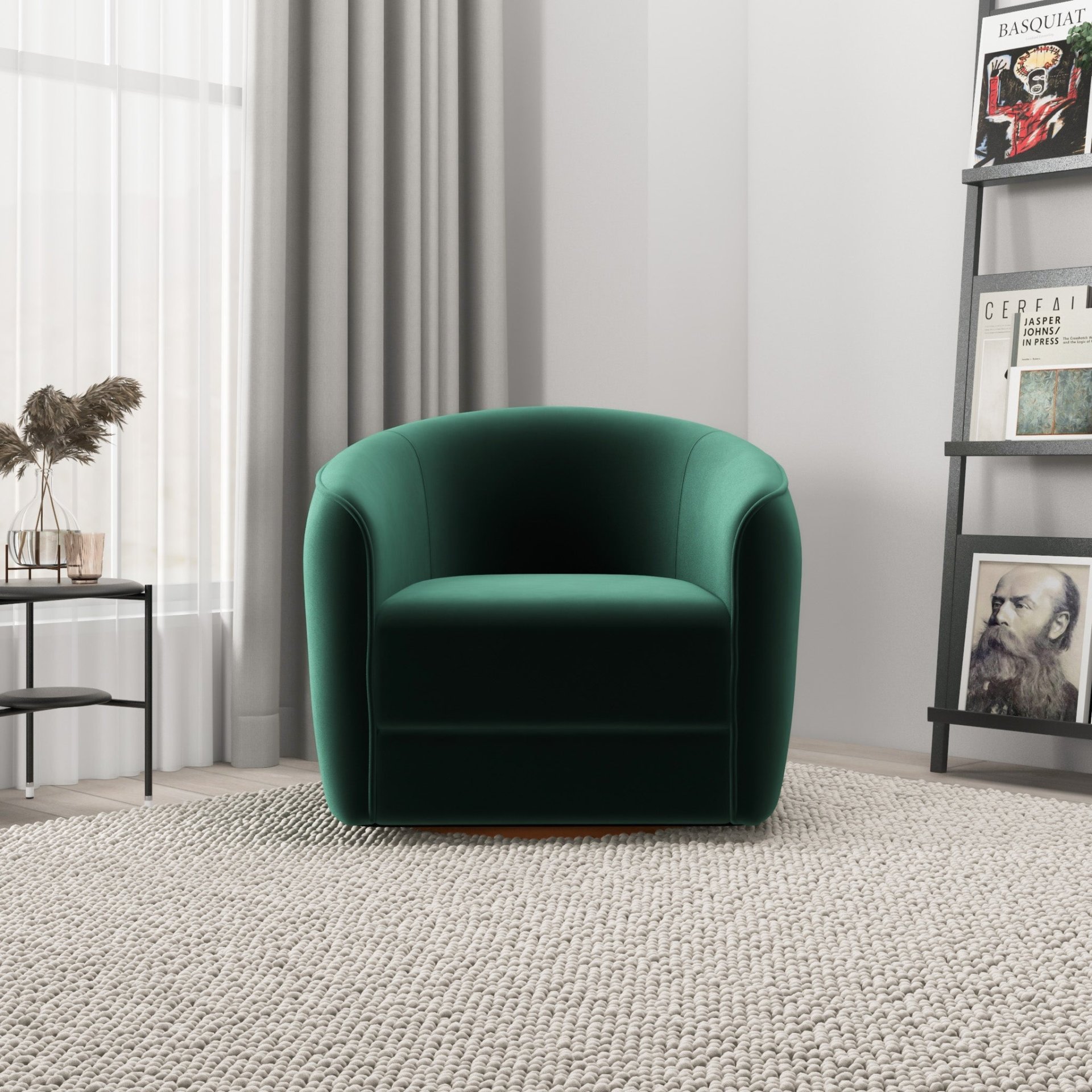 Elise - Mid-Century Modern Swivel Chair - Dark Green - Image 9