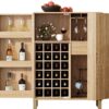 Modern Home Bar Cabinet Carved Wine Cabinet With Storage - Natural - Image 12