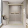 Double Sliding Shower Door, Semi Frameless Bypass Bathroom Sliding Door With 1 / 4" (6Mm) Tempered Glass For Walk In Shower - Brushed Gold - Image 2