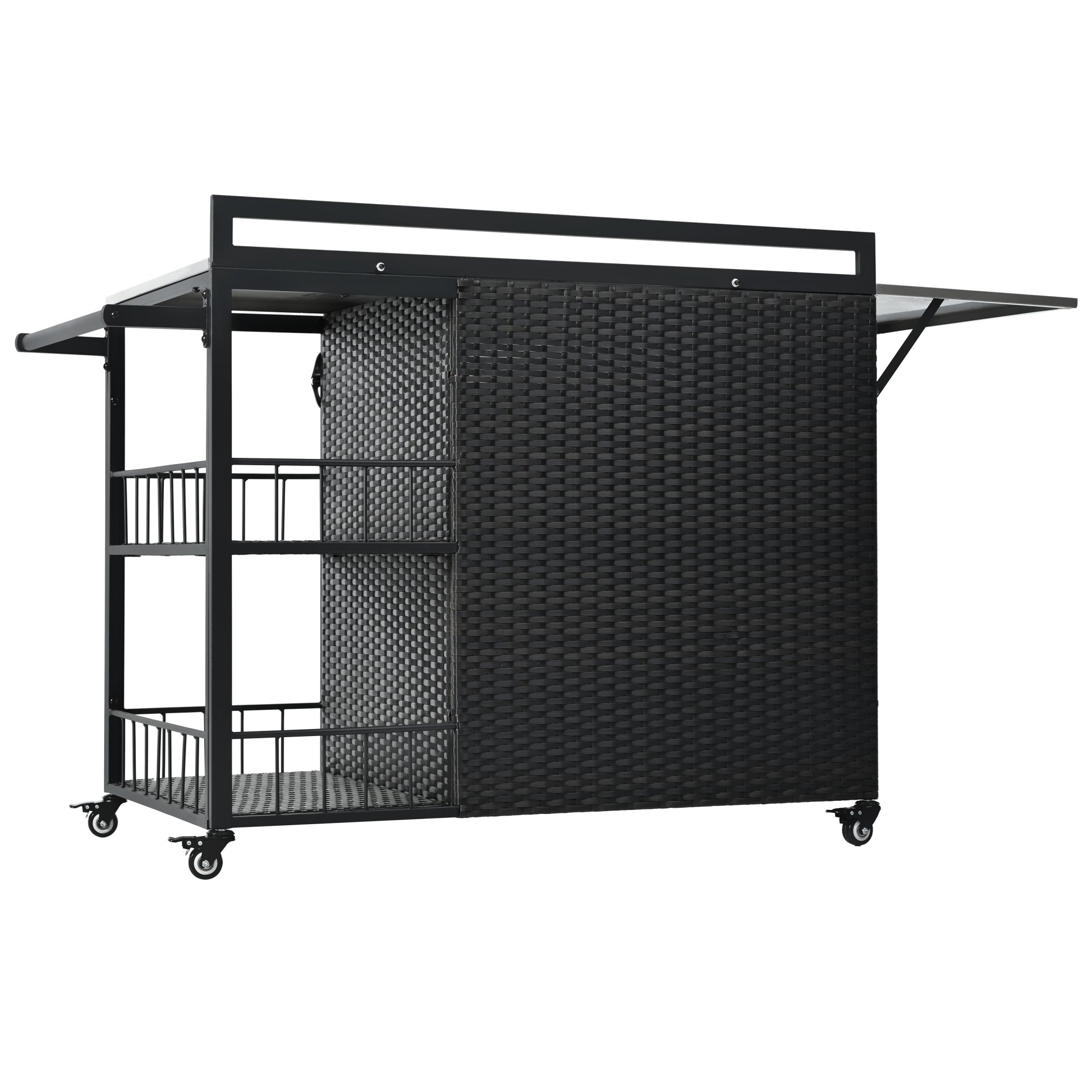 Outdoor Kitchen Island With Storage, Cooking Station, Grill Cart, Foldable Tabletop, And Bottle Opener - Dark Brown - Image 17