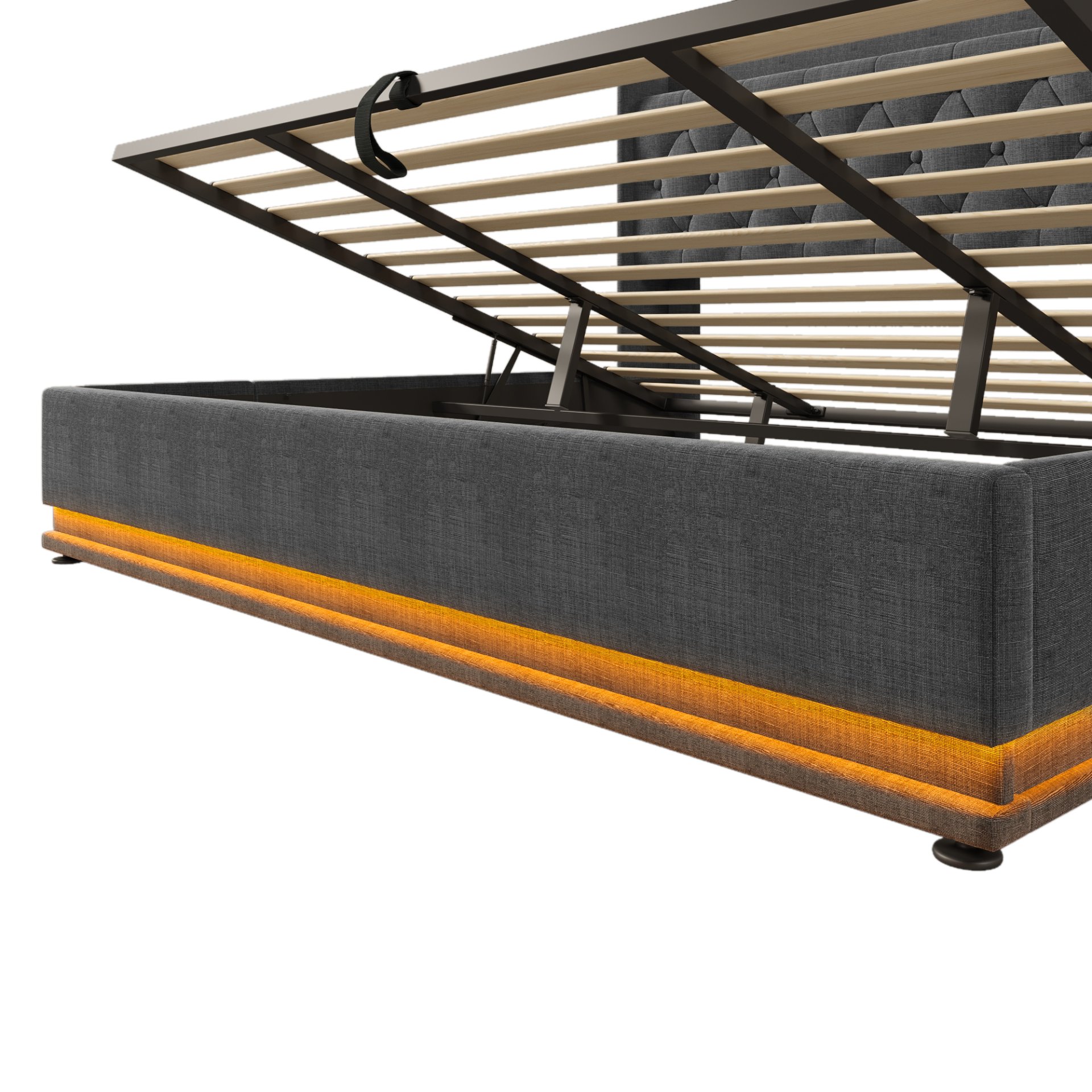 King Size Upholstered Bed, 360 Surround LED Function, Buttons / Apps / Remote Control, Hydraulic Storage Bed With USB Type-C Charging (Without Mattress) - Gray - Image 22