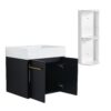 Modern Wall Mounted Bathroom Vanity With Resin Sink And Storage Rack Plywood - Black Chestnut - Image 12