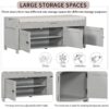 Storage Bench With 3 Shutter-Shaped Doors, Shoe Bench With Removable Cushion And Hidden Storage Space - Gray Wash - Image 6