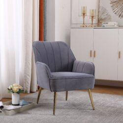 Modern Mid-Century Chair Velvet Sherpa Armchair For Living Room Bedroom Office - Gray