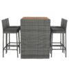 5 Pieces Outdoor Patio Wicker Bar Set, Bar Height Chairs With Non-Slip Feet And Fixed Rope, Removable Cushion, Acacia Wood Table Top - Brown / Gray - Image 9