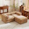 Modern Stylish Chenille 2 Seater Sofa With Ottoman Storage And Cylindrical Backrest - Camel - Image 6
