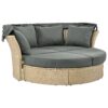 Outdoor Patio Daybed Wicker Rattan Double Daybed Round Sofa Furniture Set With Retractable Canopy, 4 Pillows For Lawn Garden Backyard Porch Pool - Gray - Image 21