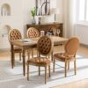 French Style Solid Wood Frame Antique Painting, Hand-Pulled Buckle Decoration Artificial Leather Dining Chair With Nailhead Trim, Wood Legs, Density Foam, Steel Spring Inner (Set of 2) - Light Brown - Image 19
