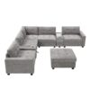 Sectional With Acrylic Table Top U Shaped Couch Set With 2 Consoles USB Charger, Storage Drawers And Pockets Movable Ottoman Tufted Sofa - Gray - Image 6