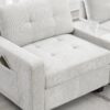 Sectional With Acrylic Table Top U Shaped Couch Set With 2 Consoles USB Charger, Storage Drawers And Pockets Movable Ottoman Tufted Sofa - Light Gray - Image 8