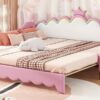 Twin Extending Daybed With LED Lights, Modern Upholstered Princess Daybed With Crown Headboard - Pink - Image 26