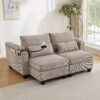 Convertible Chaise Lounge Loveseat Sofa Bed With USB Ports, Cup Holders, Phone Holder, Storage - Brown - Image 7