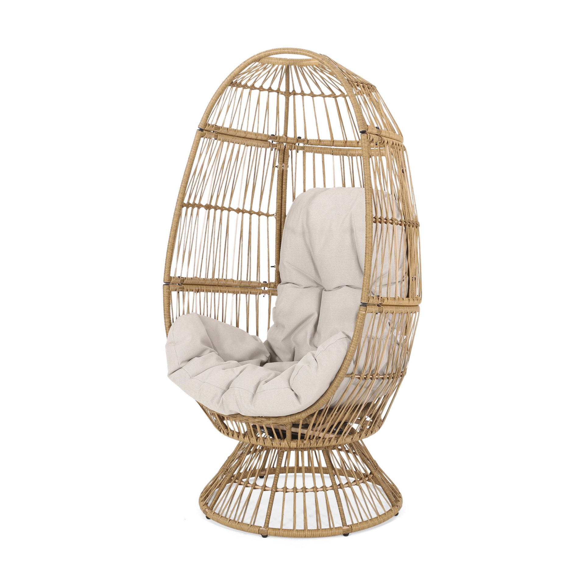 Patio Swivel Basket Egg Chair With Cushion - Natural - Image 6