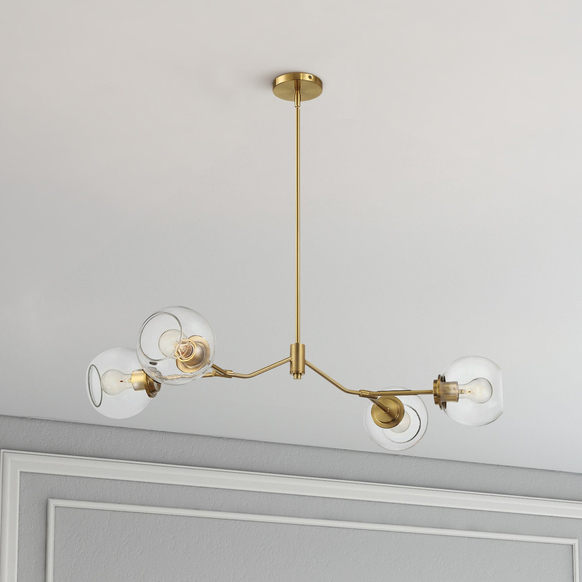 Jewel - 4 Lights Modern Farmhouse Chandelier Ceiling Hanging Light Fixture - Clear / Gold - Image 7