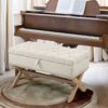 Storage Ottoman, Button-Tufted Ottoman Linen Storage Bench, Ottoman With Storage - Light Beige - Image 9