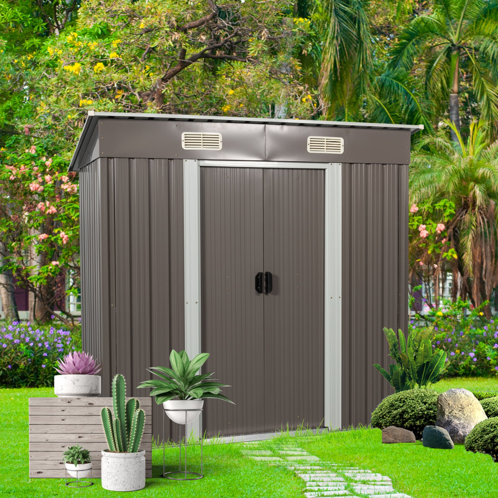Outdoor Metal Storage Shed - Dark Gray - Image 2