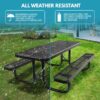 Outdoor Steel Picnic Rectangular Table With Umbrella Pole - Black - Image 5