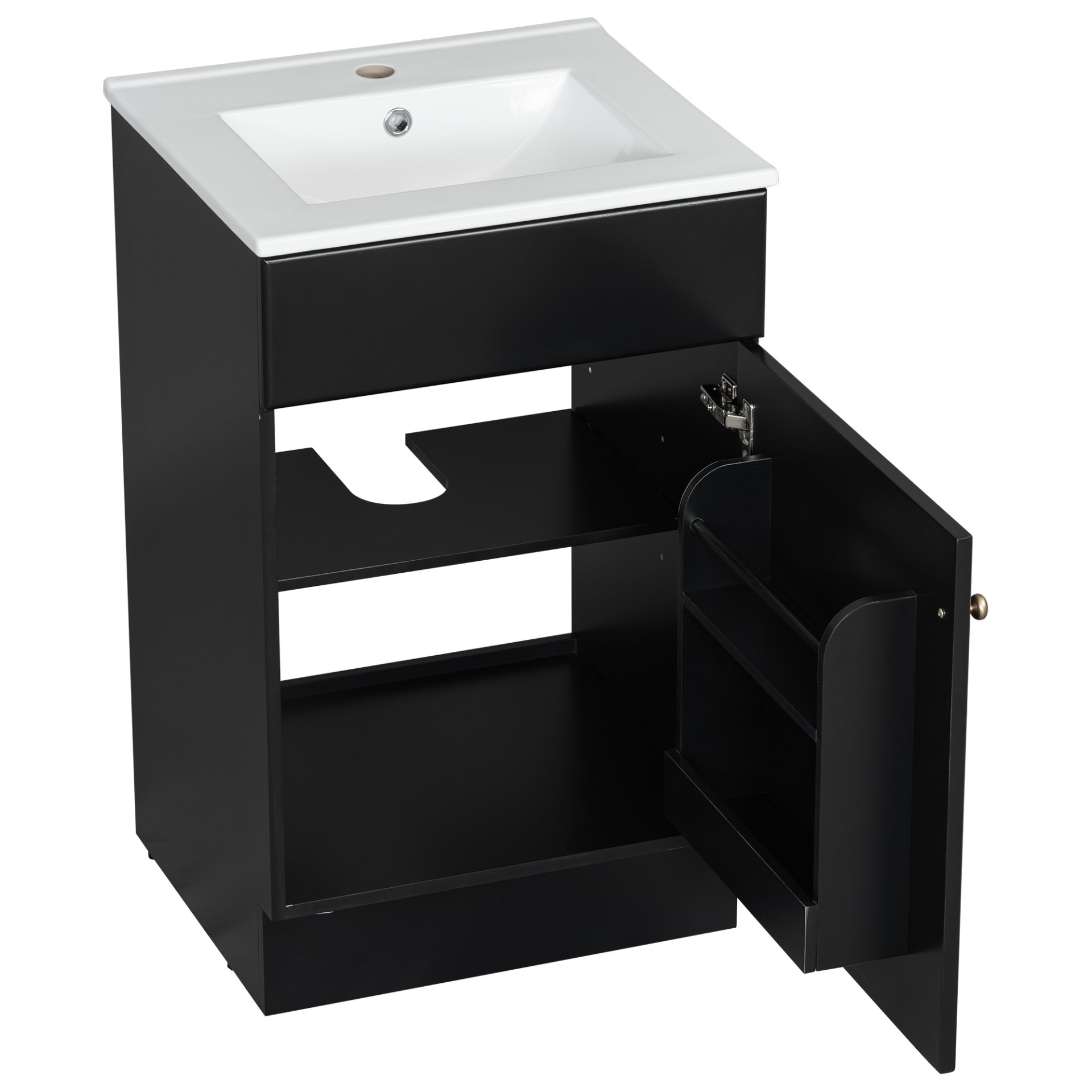 20" Bathroom Vanity With Sink, Freestanding Cabinet With Door Shelf And Adjustable Shelf, And Ceramic Construction - Black - Image 17