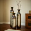 Modern Droplet Shaped Floor Vase Set, Glazed Metal Decorative Vases 3 Piece Home Accent For Living Room - Gold / White - Image 20