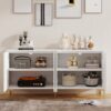 Modern Wood Sideboard Cabinet With Carved Door Panels, Adjustable Shelves, And Sturdy Metal Legs - White - Image 6