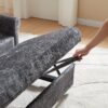 3 In 1 Loveseat Sofa Bed Chenille Fabric Pull Out Couch Sleeper Full Back Frame, Seat Frame, Armrests & 2 Pillows - Dark Gray - Image 9