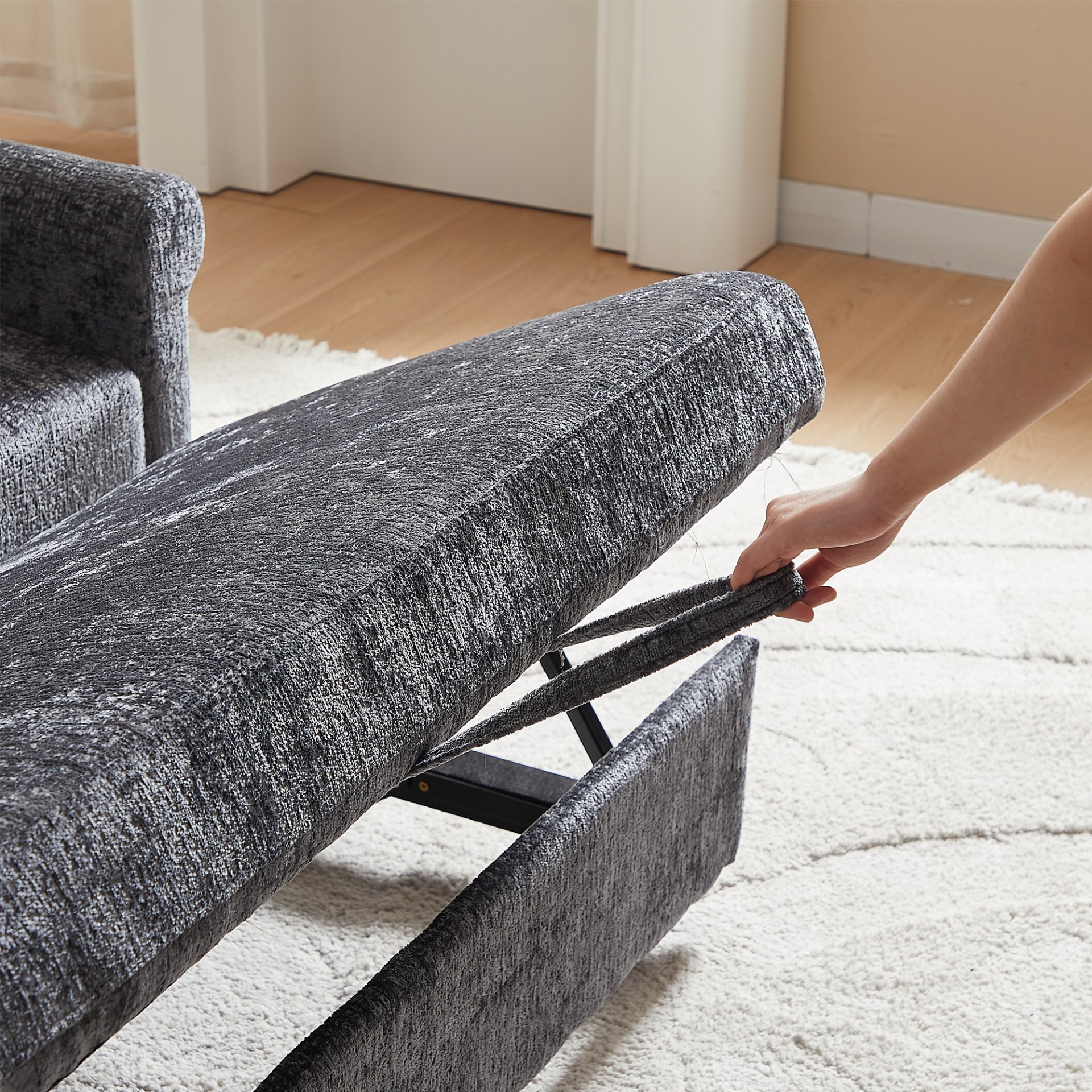3 In 1 Loveseat Sofa Bed Chenille Fabric Pull Out Couch Sleeper Full Back Frame, Seat Frame, Armrests & 2 Pillows - Dark Gray - Image 9