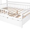 Full Size House Bed With Twin Size Trundle, Kids Bed With Shelf - White - Image 11