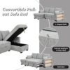 Pull Out Sleeper Sofa L-Shaped Couch Convertible Sofa Bed With Storage Chaise, Storage Racks And USB Ports - Light Gray - Image 5