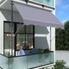Manual Retractable Patio Awning UV Resistant Polyester Sun Shade With No Drill Installation - Gray - Image 7