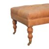 Buffalo - Leather Ottoman With Castor Legs - Tan - Image 4